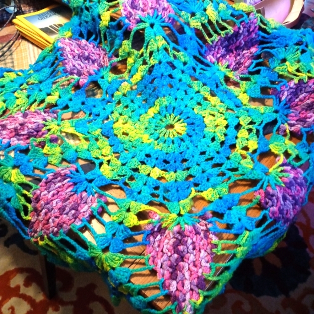 Colorful Crochet Table Topper W/Grape Clusters